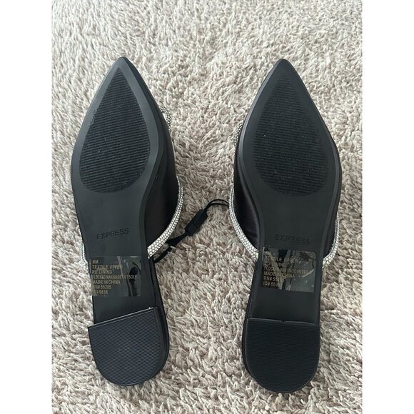 Express Women’s Black Mules Flat  with Bow Detail Size 6 New - Picture 10 of 14